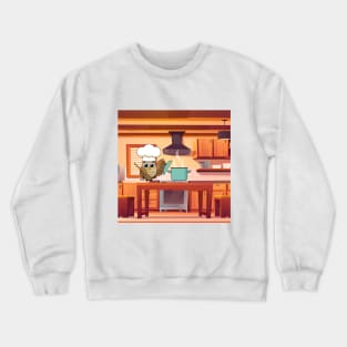 Cute Chef Owl Cooking in Kitchen Crewneck Sweatshirt